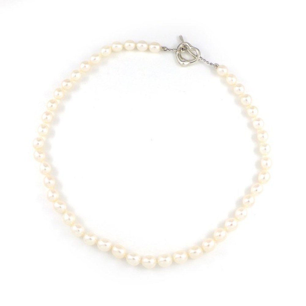 Tiffany Necklace Choker Open Heart Pearl Bead Silver